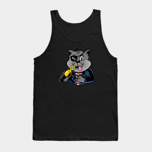 Cartoon Pirate Cat with Eye Patch and Hook Hand Tank Top